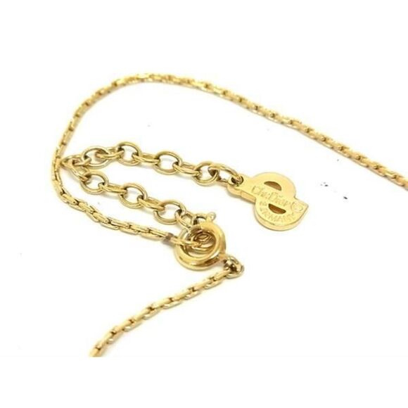 CHRISTIAN DIOR - Gold Tone CD Logo Pendant Necklace  Christian Dior Gold Tone Crystal Teardrop CD Pendant Necklace Vintage Germany